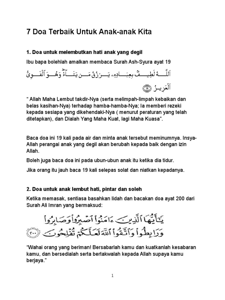 7 Doa Terbaik Untuk Anak Pdf