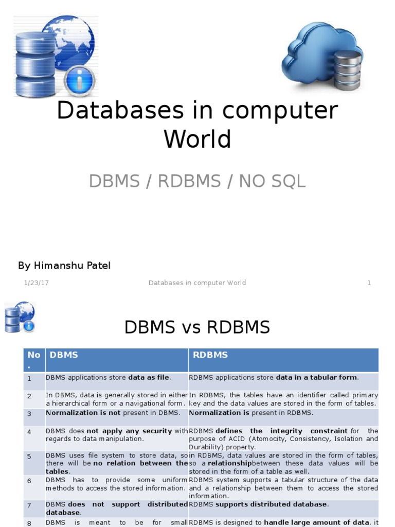 DBMS, RDBMS, SQL, NoSQL Comparison Guide | PDF | No Sql | Databases