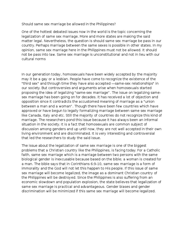 Arguments Against Same-Sex Marriage in the Philippines | PDF | Same Sex ...