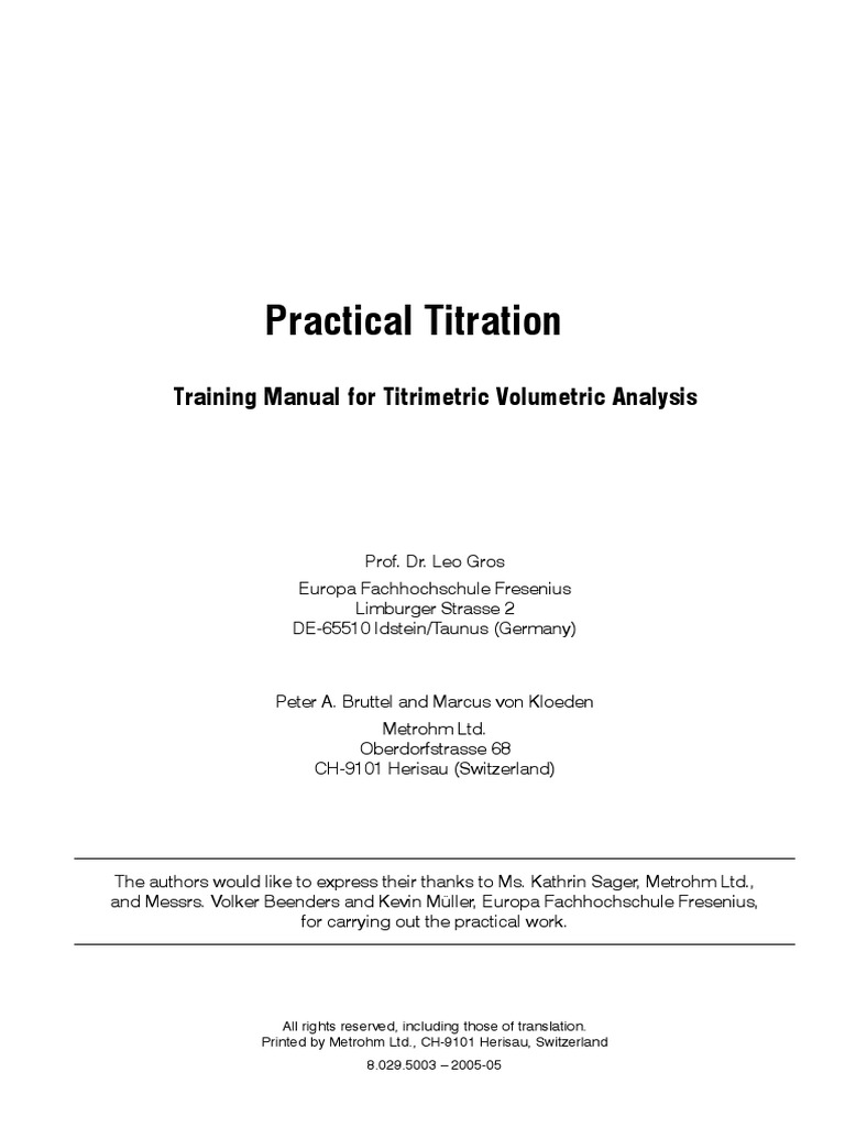 Practical Titration: Training Manual For Titrimetric Volumetric ...