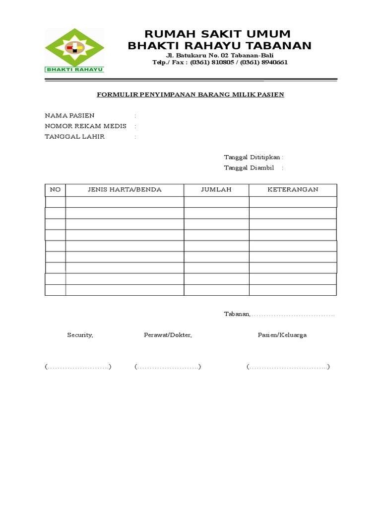 Formulir Penyimpanan Barang Pasien | PDF