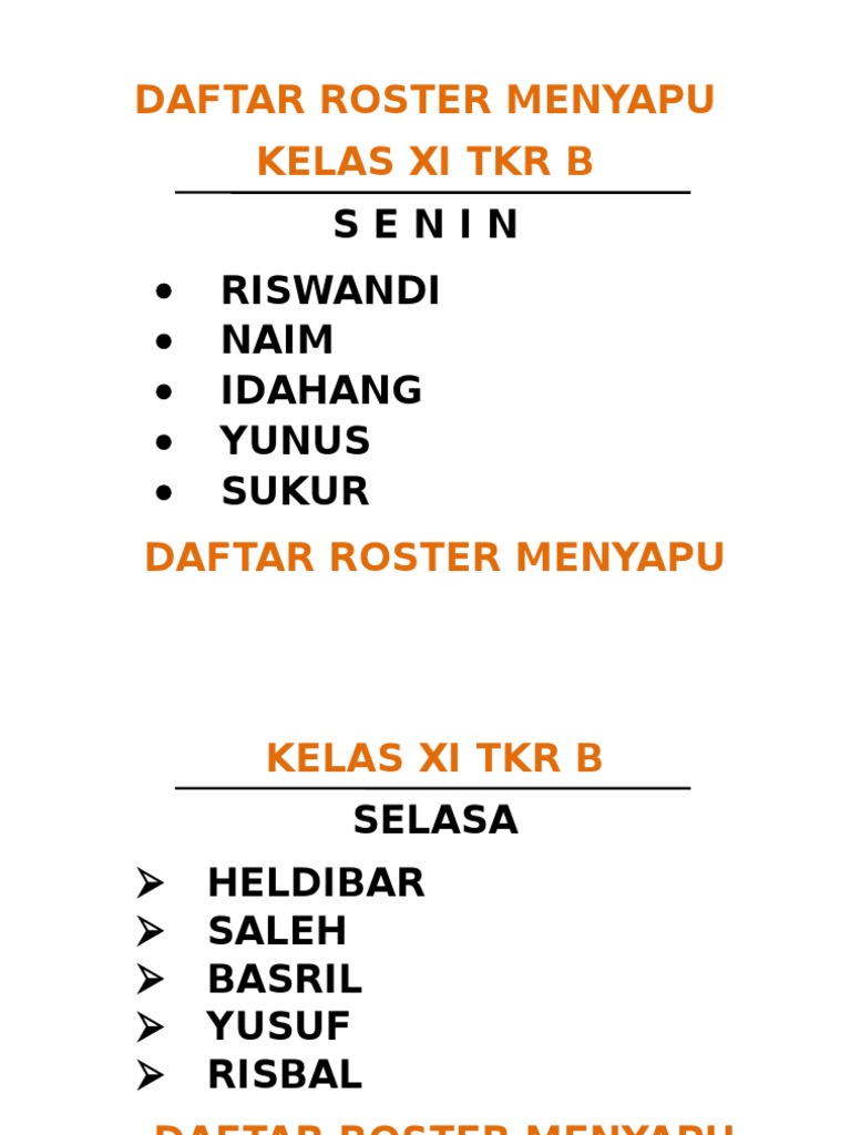 Daftar Roster Menyapu | PDF