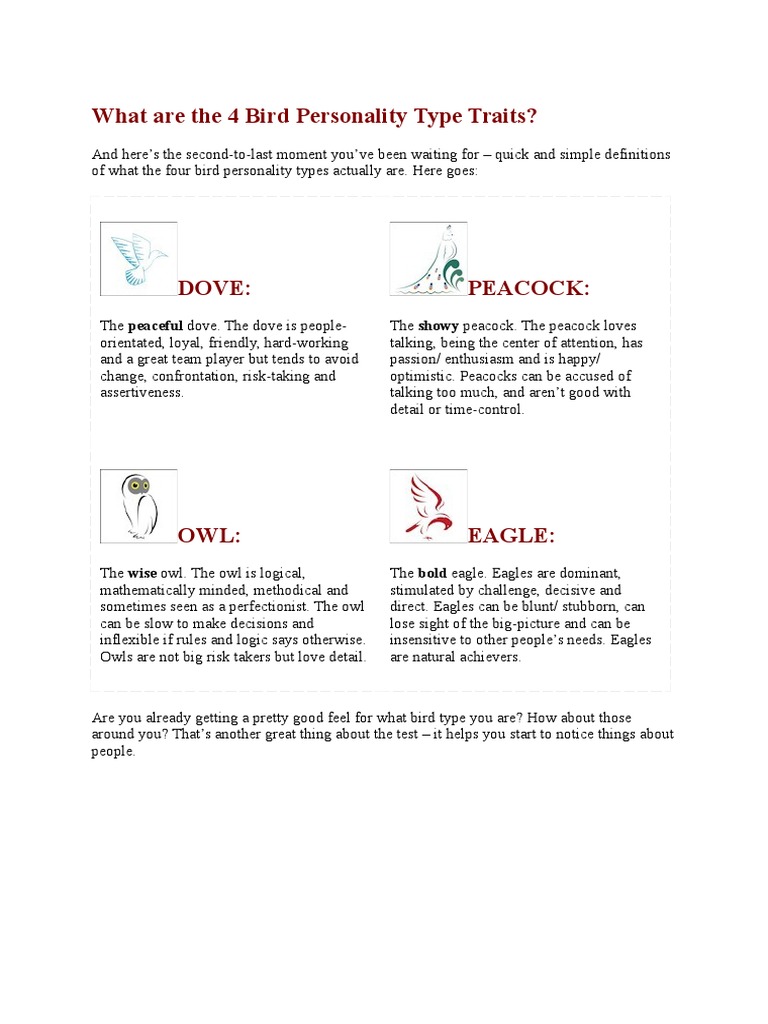 what are the 4 bird personality type traits | pdf | personality