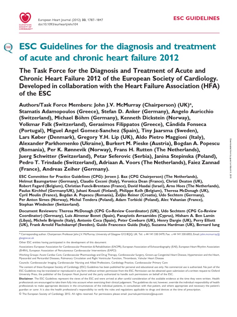 ESC Guidelines Heart Failure 2012 PDF Echocardiography Heart Failure