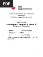 Lab Report Experiment 2: Equation of Motion of Compound Pendulum