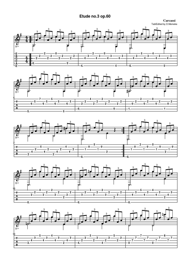 Carcassi Etude No. 3 Op. 60 Tablature | PDF | Musical Compositions