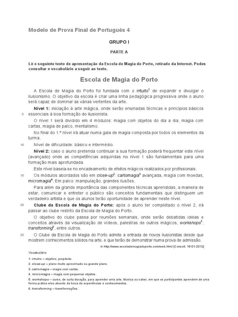 Prova Modelo 4 | PDF | Porto | Escolas