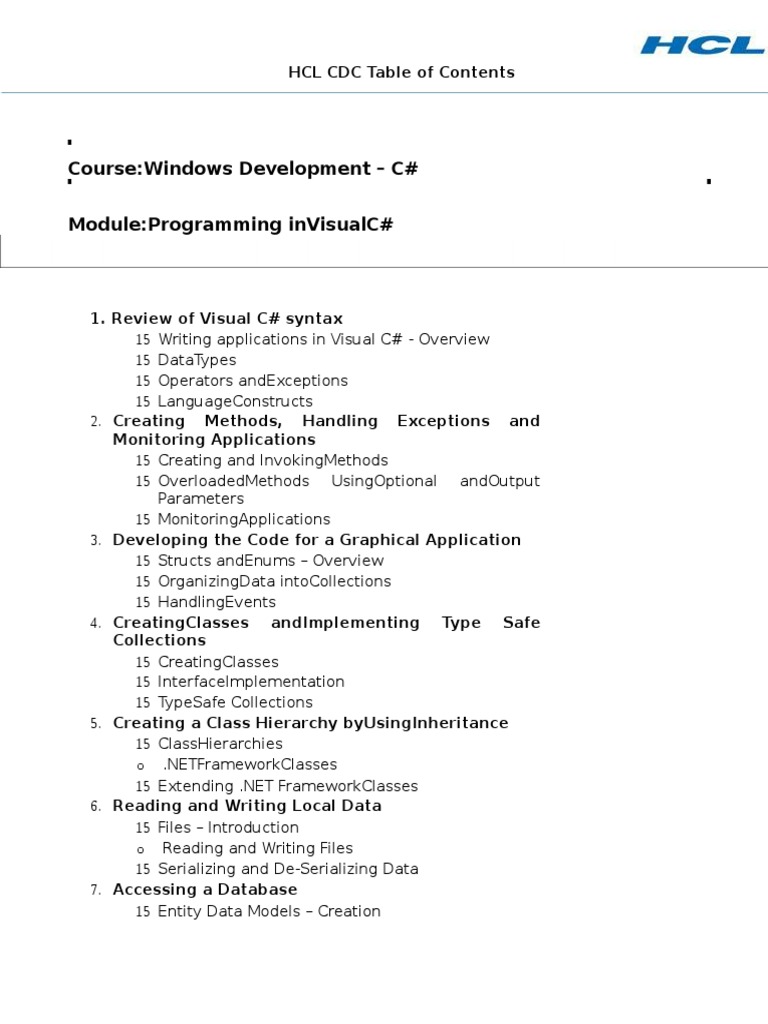 Course:Windows Development - C# Module:Programming Invisualc# | PDF ...