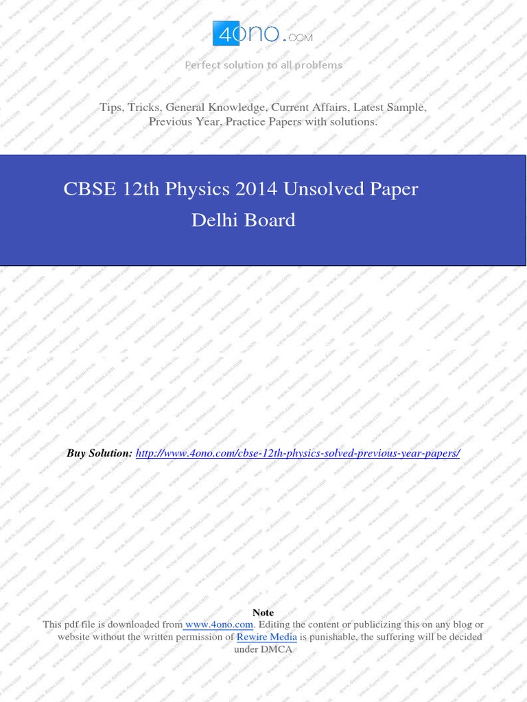 CBSE 12th Physics 2014 Unsolved Paper | PDF | Capacitor | Waves