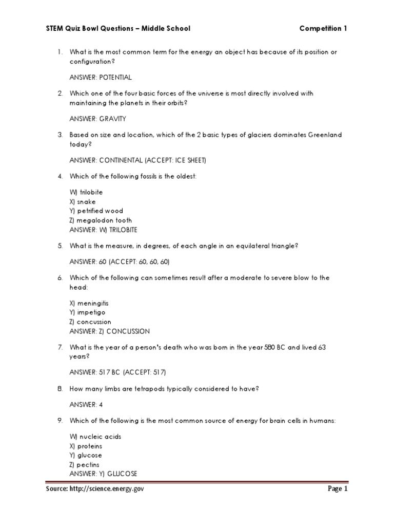 Stem Quiz Bowl Questions Middle Comp 1 Core Fraction
