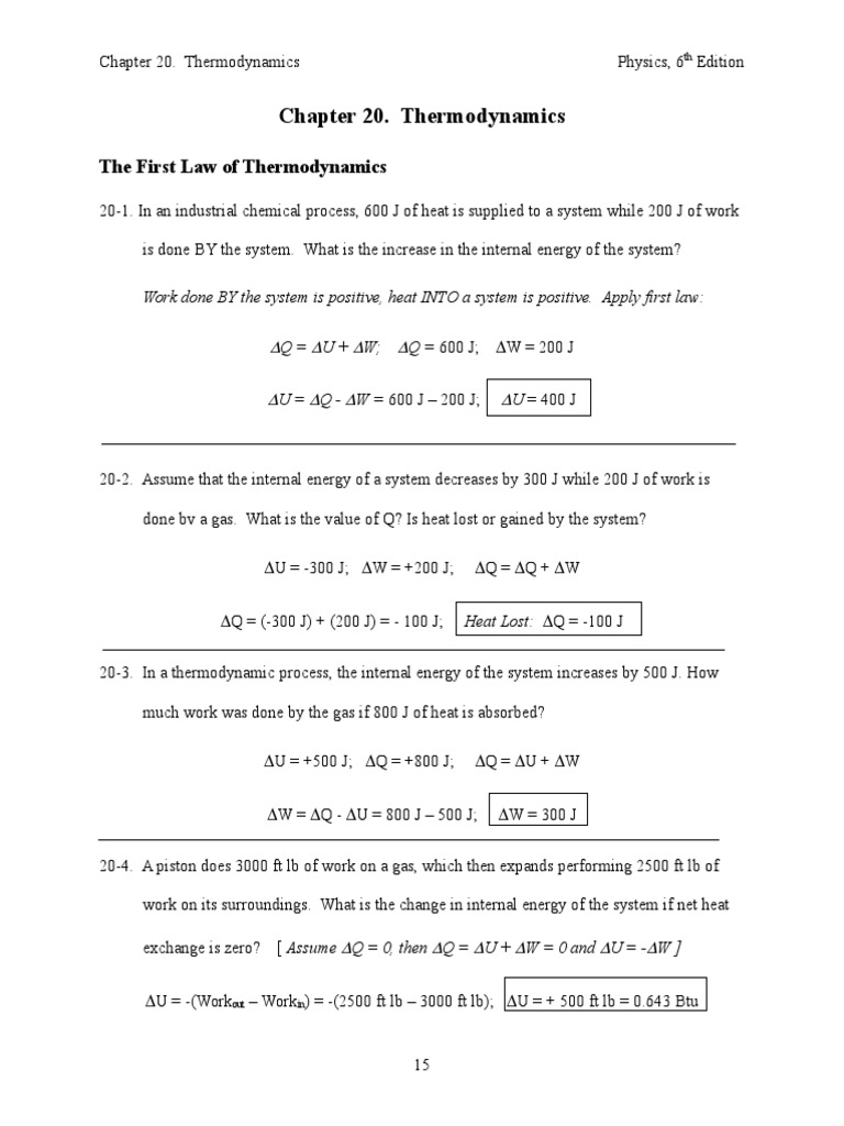 Chapter 20. Thermodynamics: The First Law of Thermodynamics | PDF ...