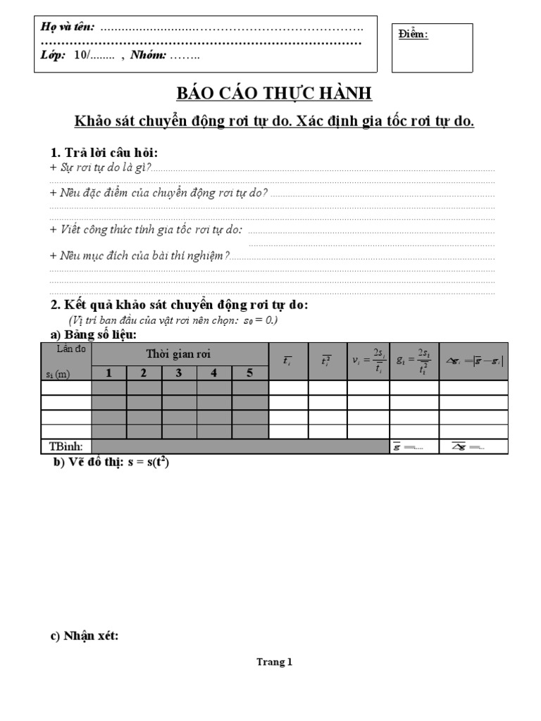 3. Các Công Thức Cơ Bản Của Chuyển Động Rơi Tự Do