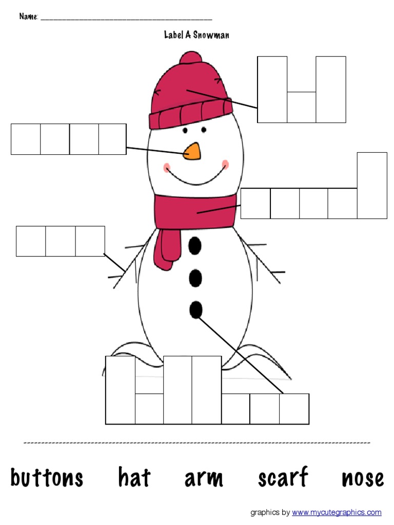 Label Parts of a Snowman Worksheet | PDF