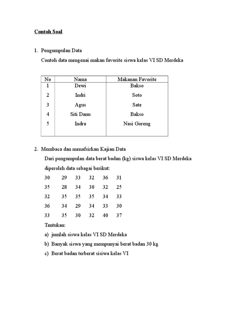 Contoh Soal Pengumpulan Data