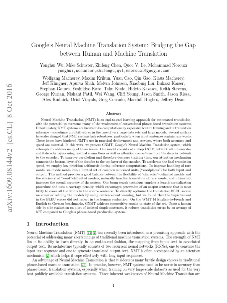 Google Neural Machine Translation System | PDF | Graphics Processing ...