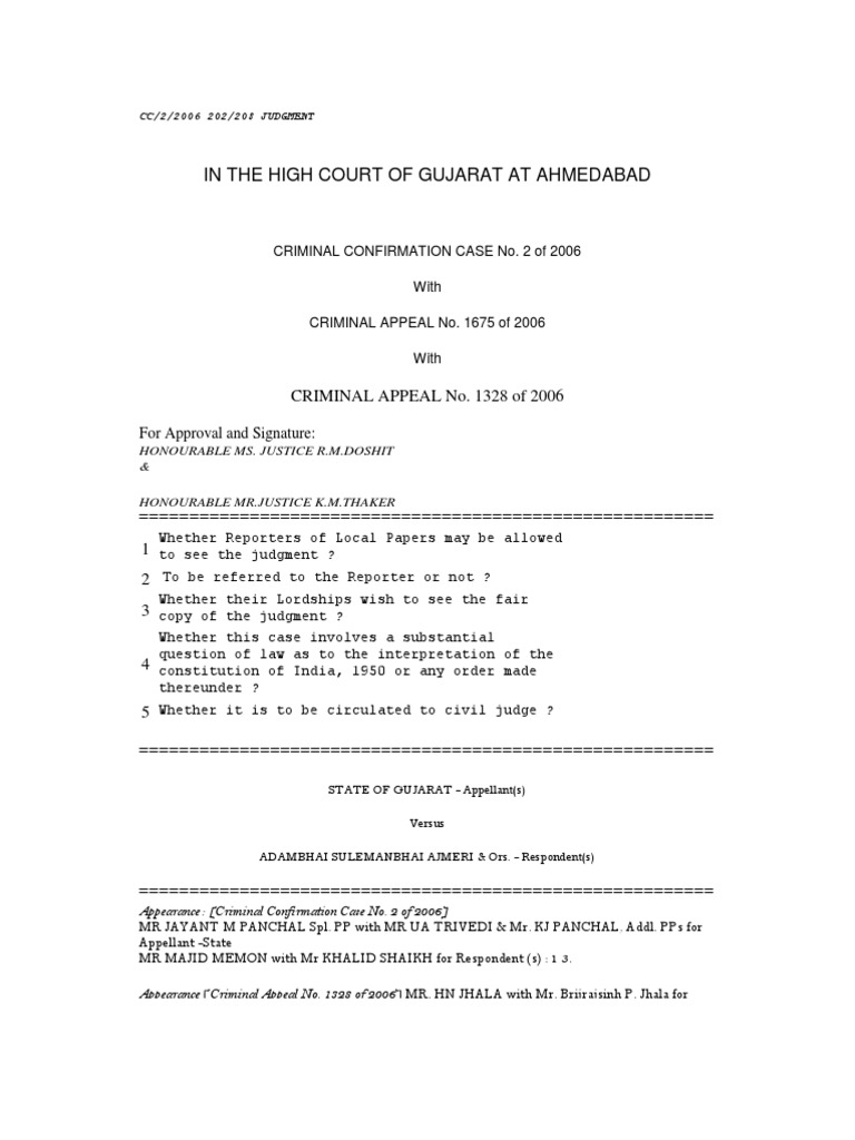 Akshardham Attack Case Judgement PDF Fine (Penalty) Criminal Law