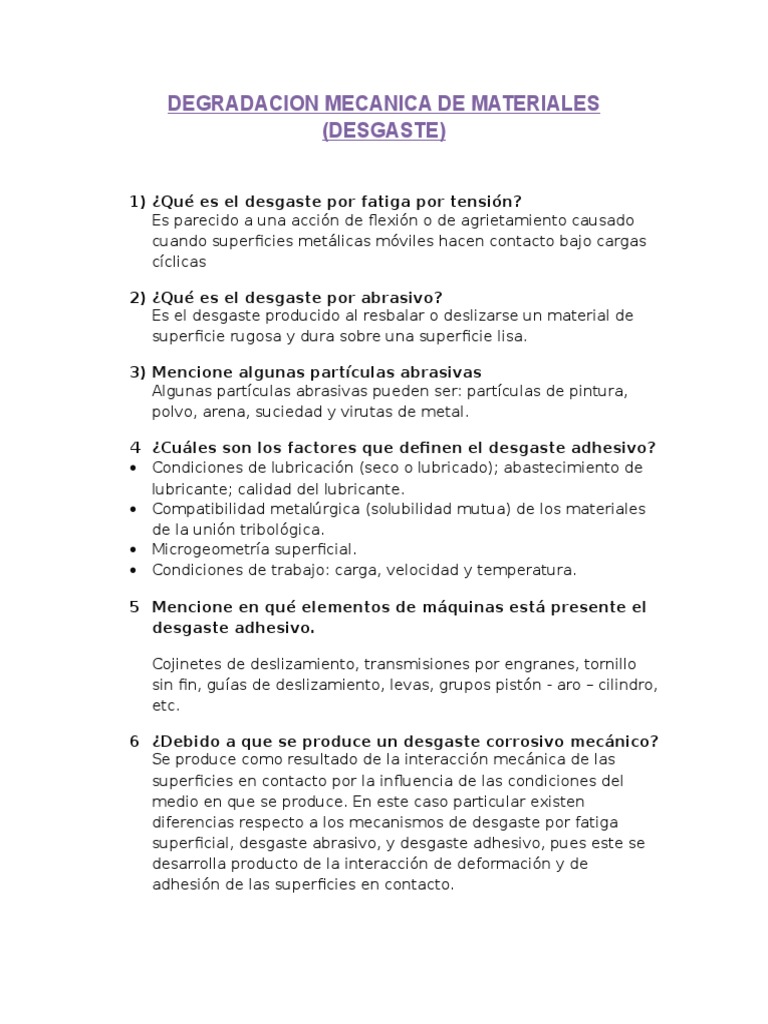 Mecanismos de Desgaste en Materiales | PDF | Procesos industriales ...
