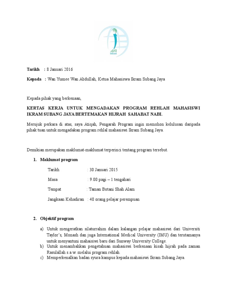 Proposal Rehlah IKRAM SJ (Edited) | PDF