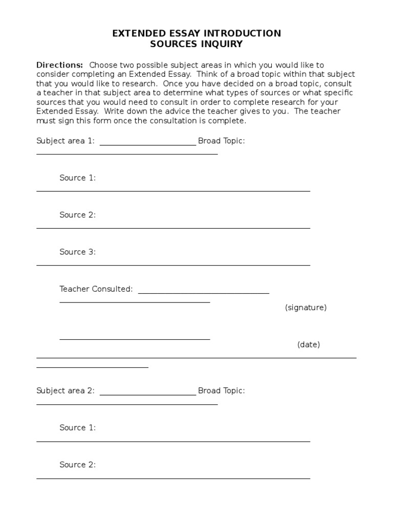Extended Essay Introduction Sources Inquiry: Directions: Choose Two ...