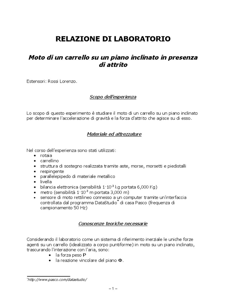 Relazione Di Laboratorio Sul Piano Inclinato PDF