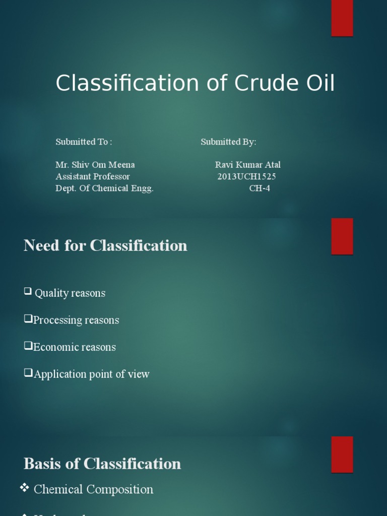 Classification of Crude Oil Petroleum Hydrocarbons