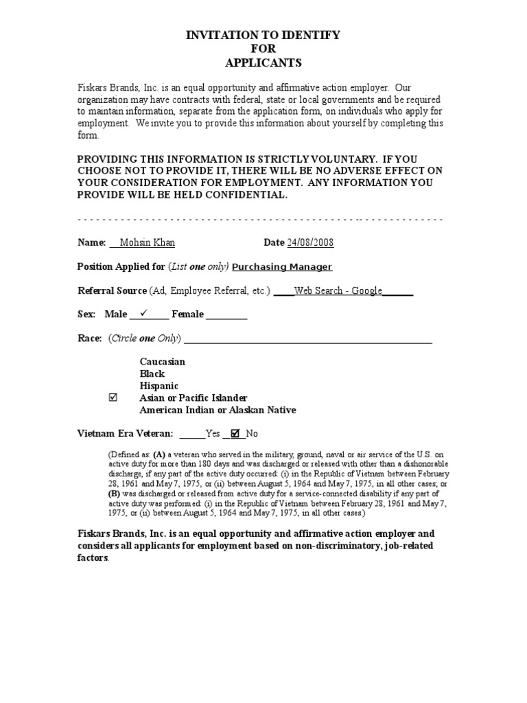 Employment Application Diversity Form | PDF