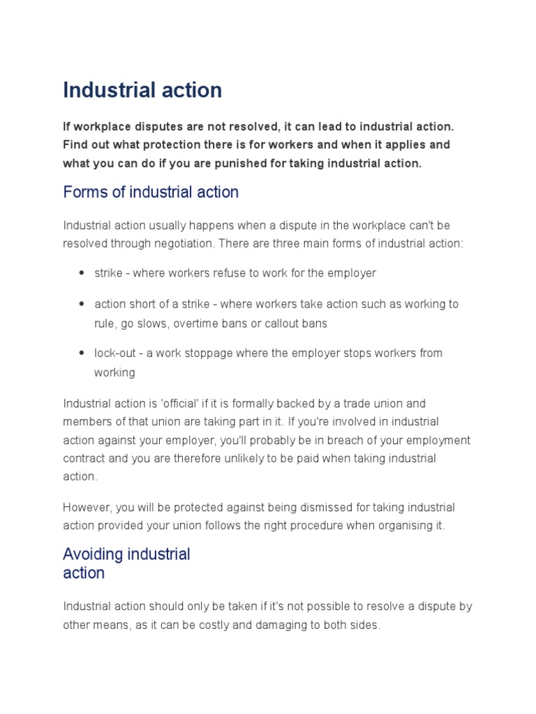 Forms Of Industrial Action Pdf Strike Action Employment