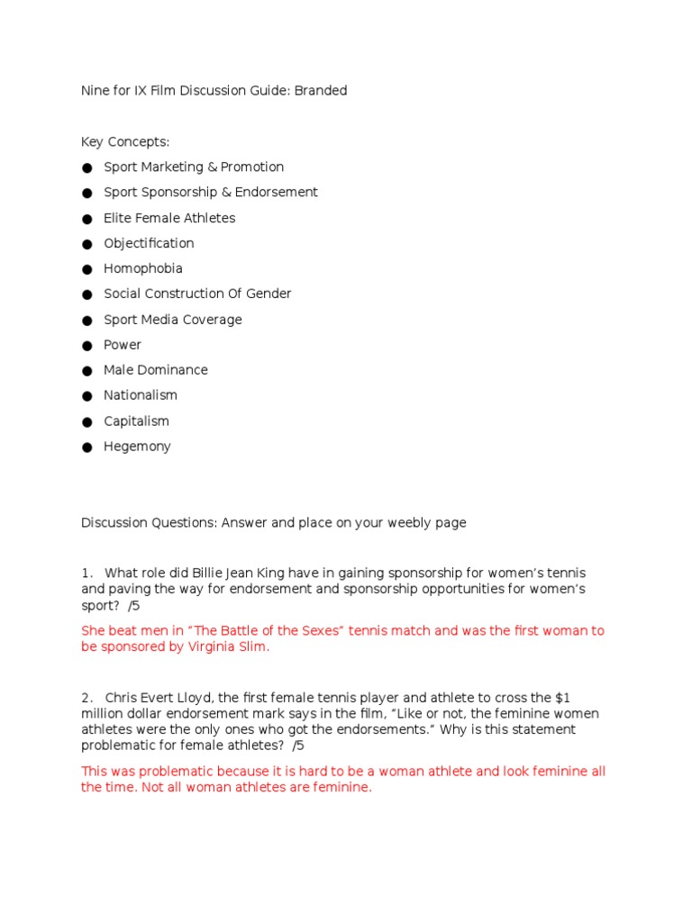 Nine For Ix Film Discussion Guide | PDF | Bra | Gender