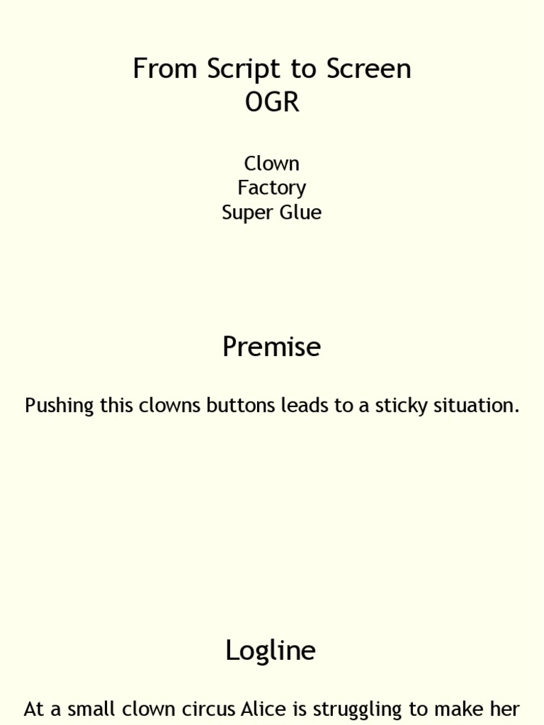 From Script To Screen OGR: Clown Factory Super Glue | PDF | Home & Garden
