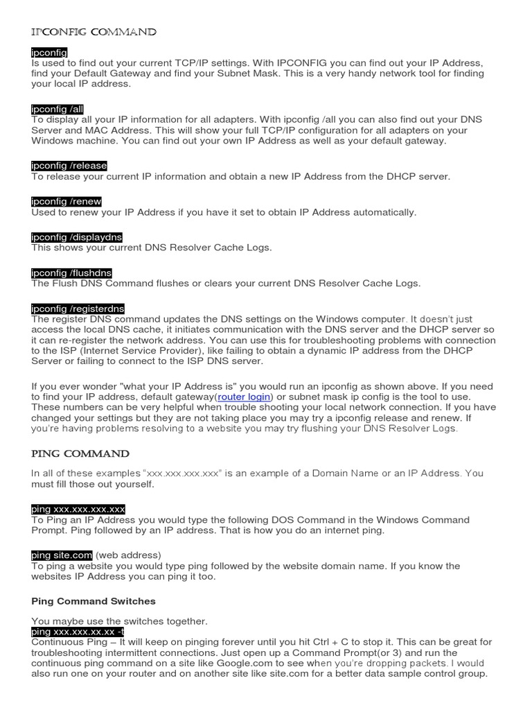IPCONFIG Command PDF | PDF