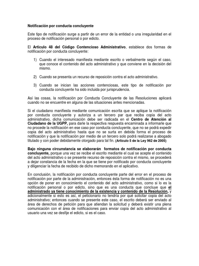 Modelo de notificacion de conducta concluyente