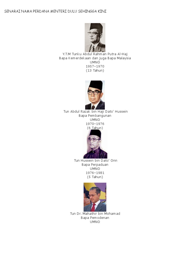 Senarai Nama Perdana Menteri Pdf