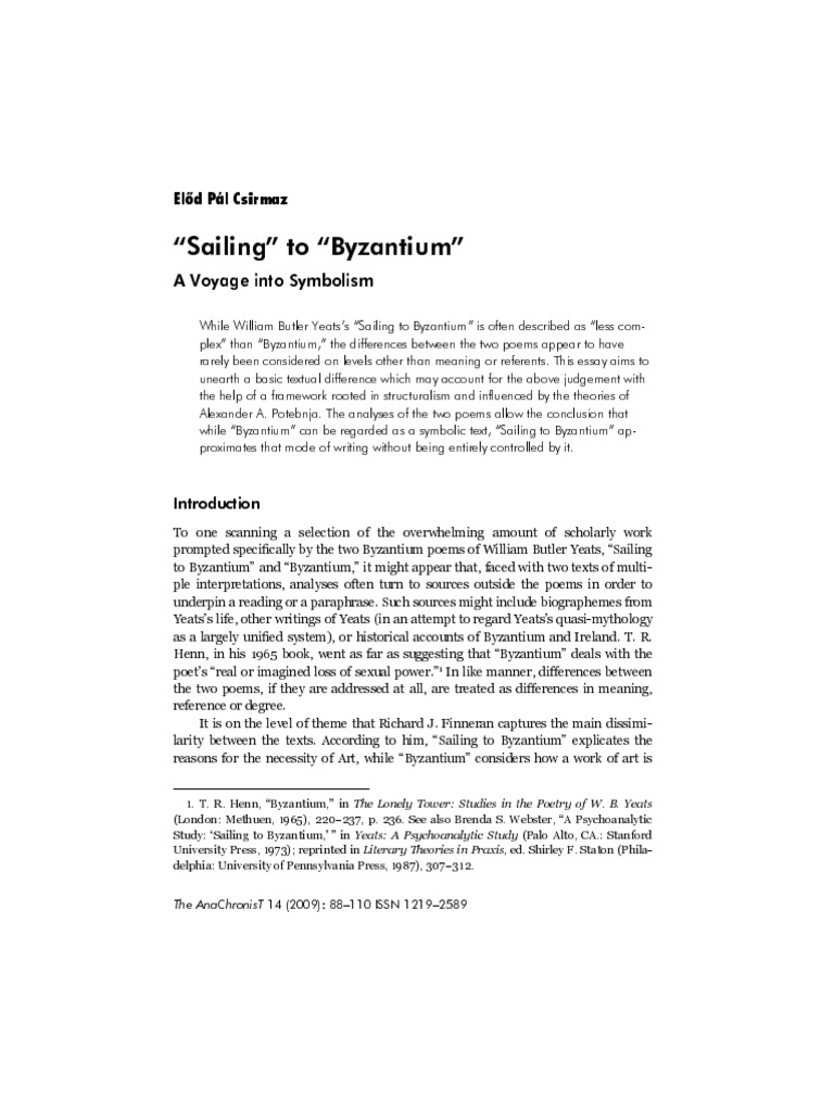 Sailing to Byzantium Representation (Arts) Poetry