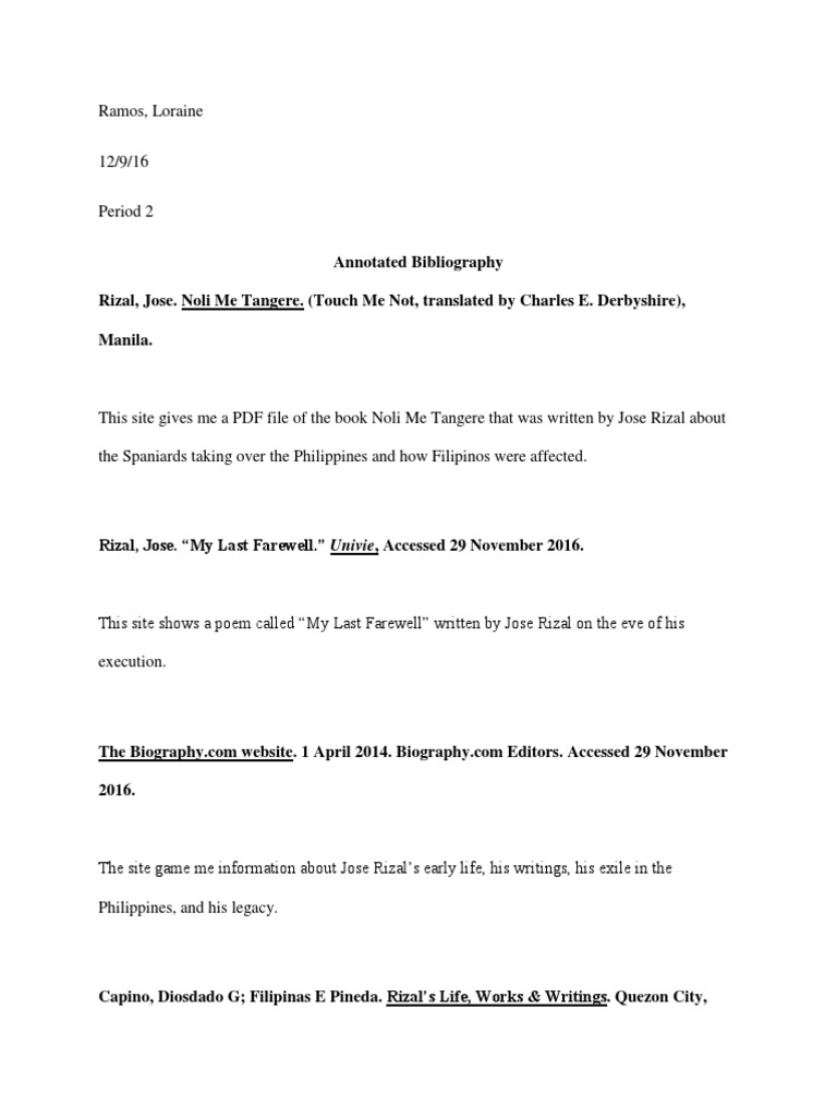 Annotated Bibliography of Jose Rizal | PDF | Philippines