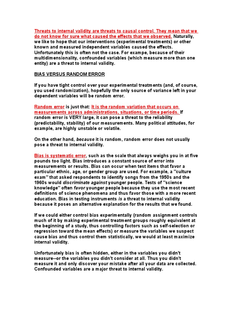 Threats To Internal Validity | PDF | Experiment | Validity (Statistics)