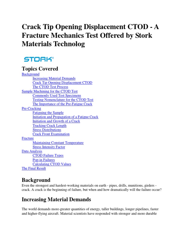 Crack Tip Opening Displacement Ctod Pdf Fracture Mechanics