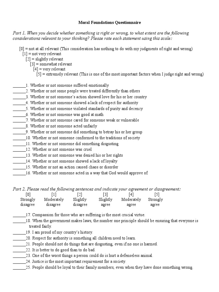 Moral Foundations Questionnaire (MFQ-30) | PDF | Morality | Social ...