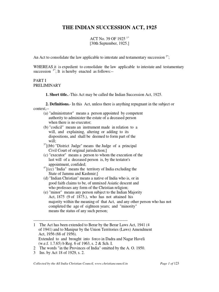 What Is Succession Act 1925