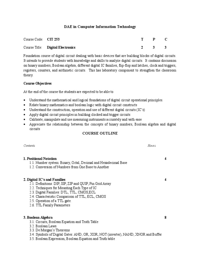 DAE in Computer Information Technology: Hours | PDF | Digital ...