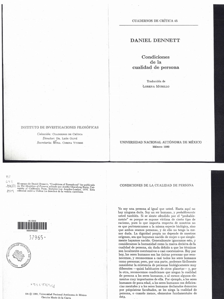 Dennett Daniel - Condiciones de La Cualidad de La Persona | PDF | La ...