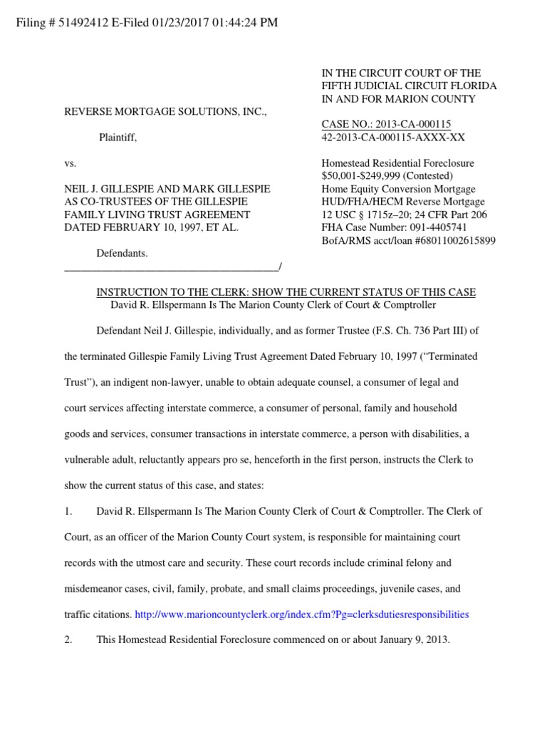 Instruction to the Clerk Show the Current Status of This Case | Trust