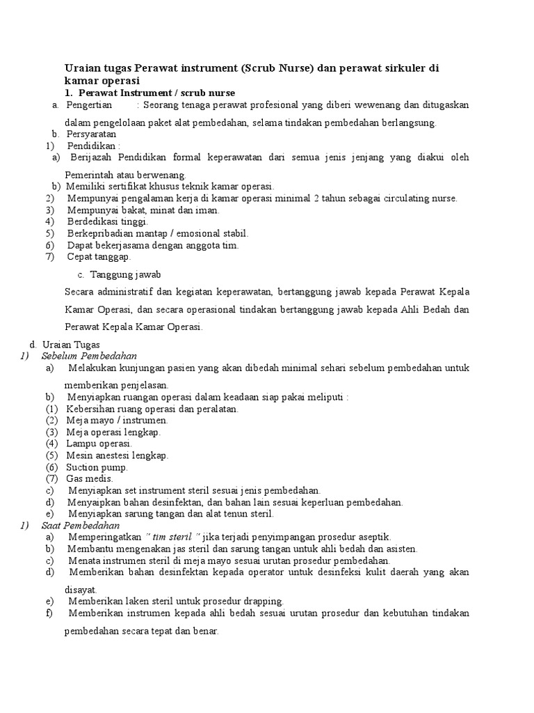 Tugas Perawat Instrumen di Kamar Operasi | PDF