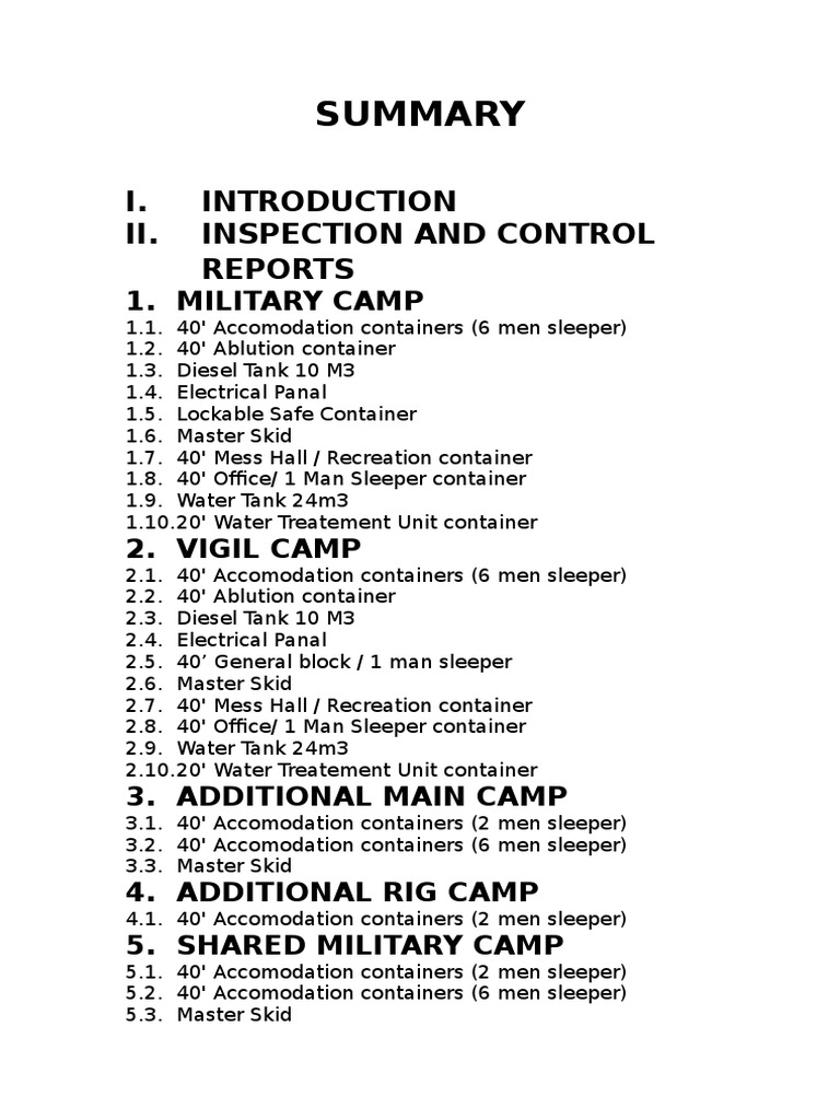 Military Camp Inspection Report Summary | PDF | Home & Garden | Science ...