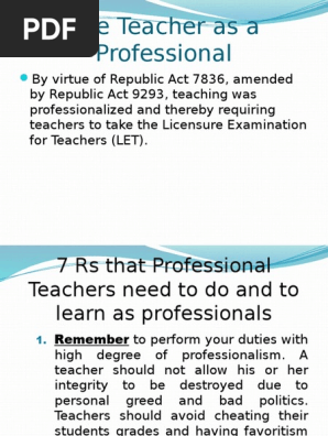 The Teacher As A Professional