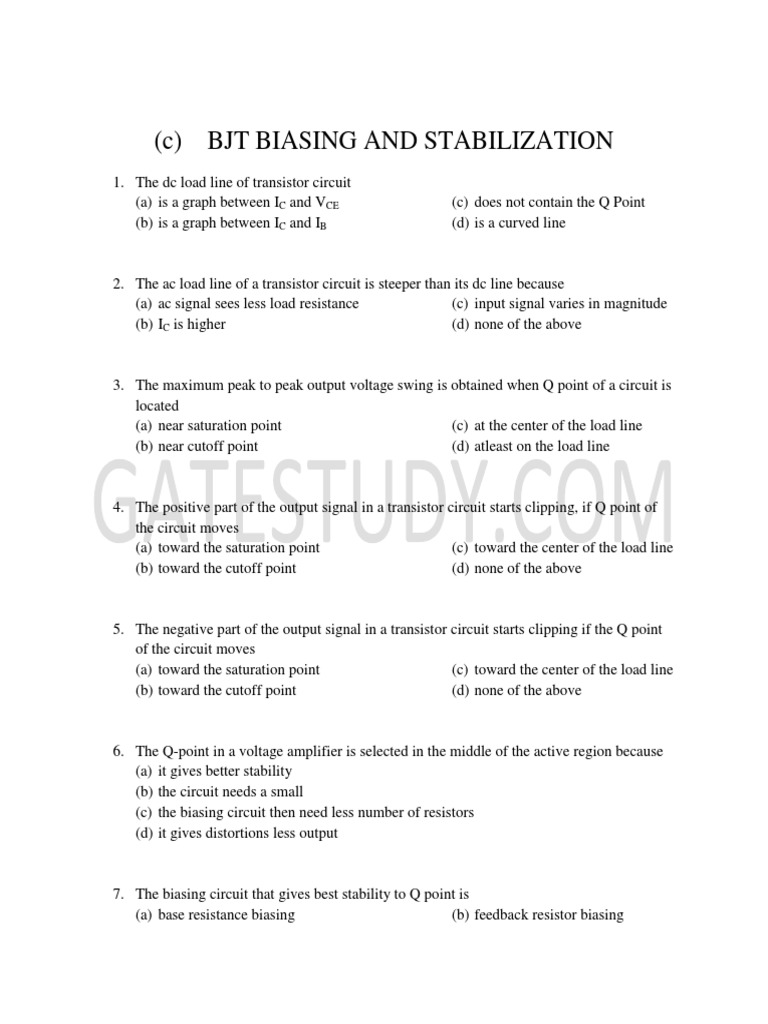 C BJT BIASING AND STABILIZATION PDF | PDF | Amplifier | Electrical Circuits