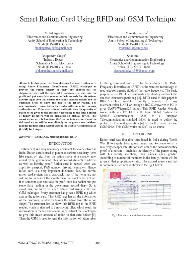 Smart Ration Card Using RFID and GSM Technique | PDF | Radio Frequency ...