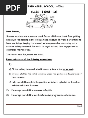 class 1 holiday homework 2015 16 pdf