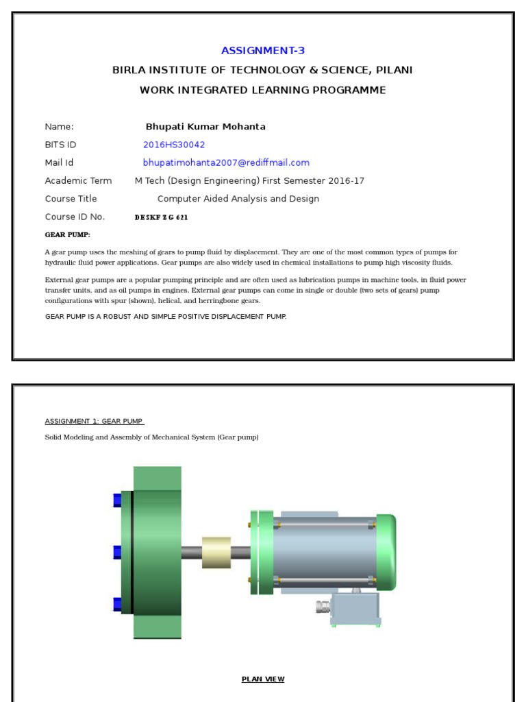 Gear Pump Design and Analysis Assignment | PDF
