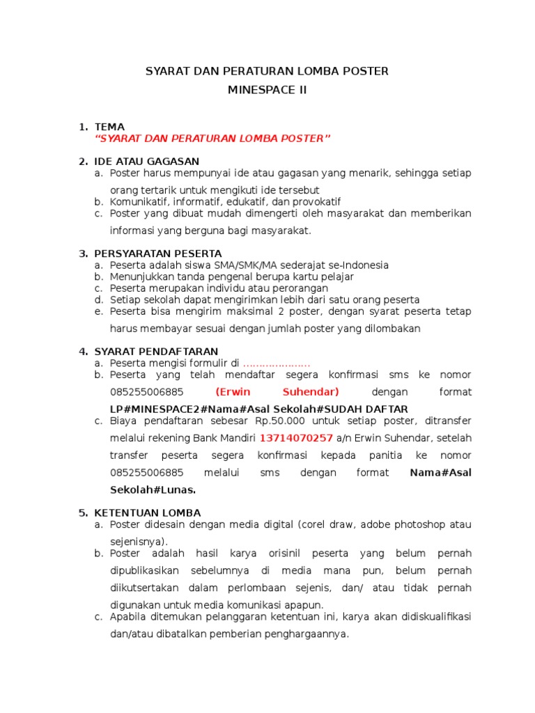 Syarat Dan Peraturan Lomba Poster