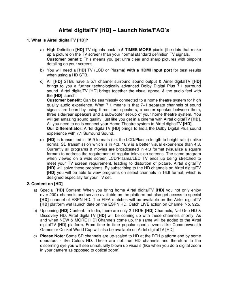 Airtel Digital TV HD DTH Features & Basics - HD | Hdmi | High Definition  Television